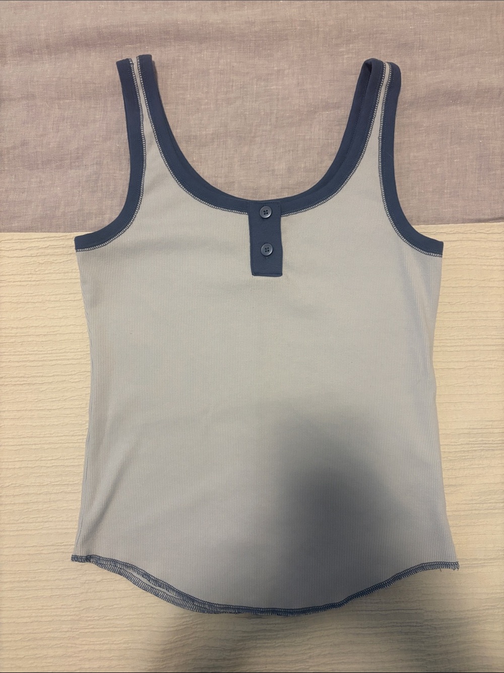 aerie Light Blue Henley Tank Top with Navy Trim